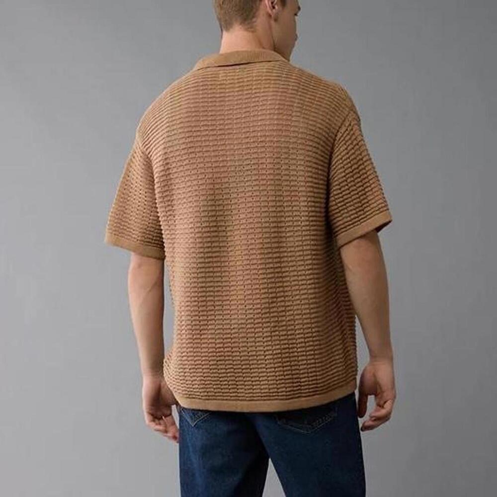 AE Weekend Textured Button-Up Sweater Polo Shirt brown size XL NWOT - Picture 2 of 8